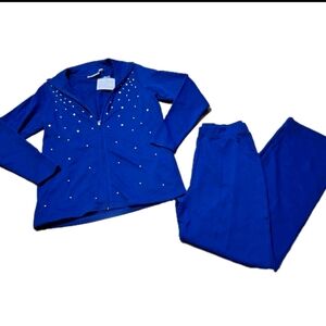 Quacker Factory XS Tracksuit Rhinestone Pants & Jacket Lounge Pockets Travel